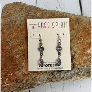 NEW Peyote Bird Sterling Silver Amethyst Drop 1.5" Earrings J053